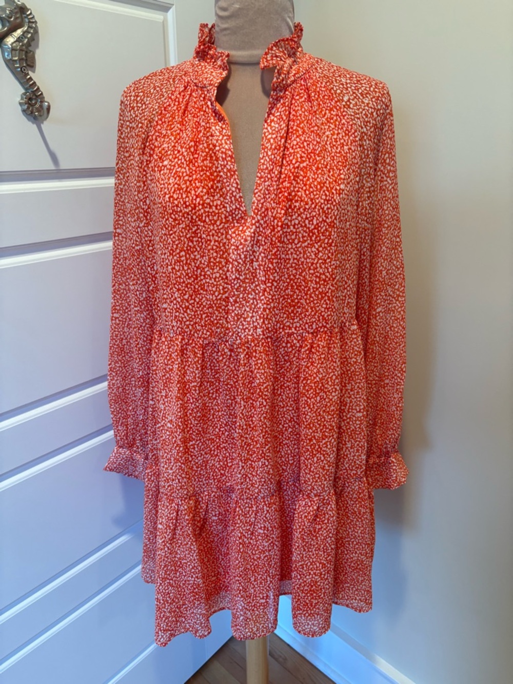 Orange Print,Long Sleeve,Fun,Flirty Dress by Sam and Jess Size M